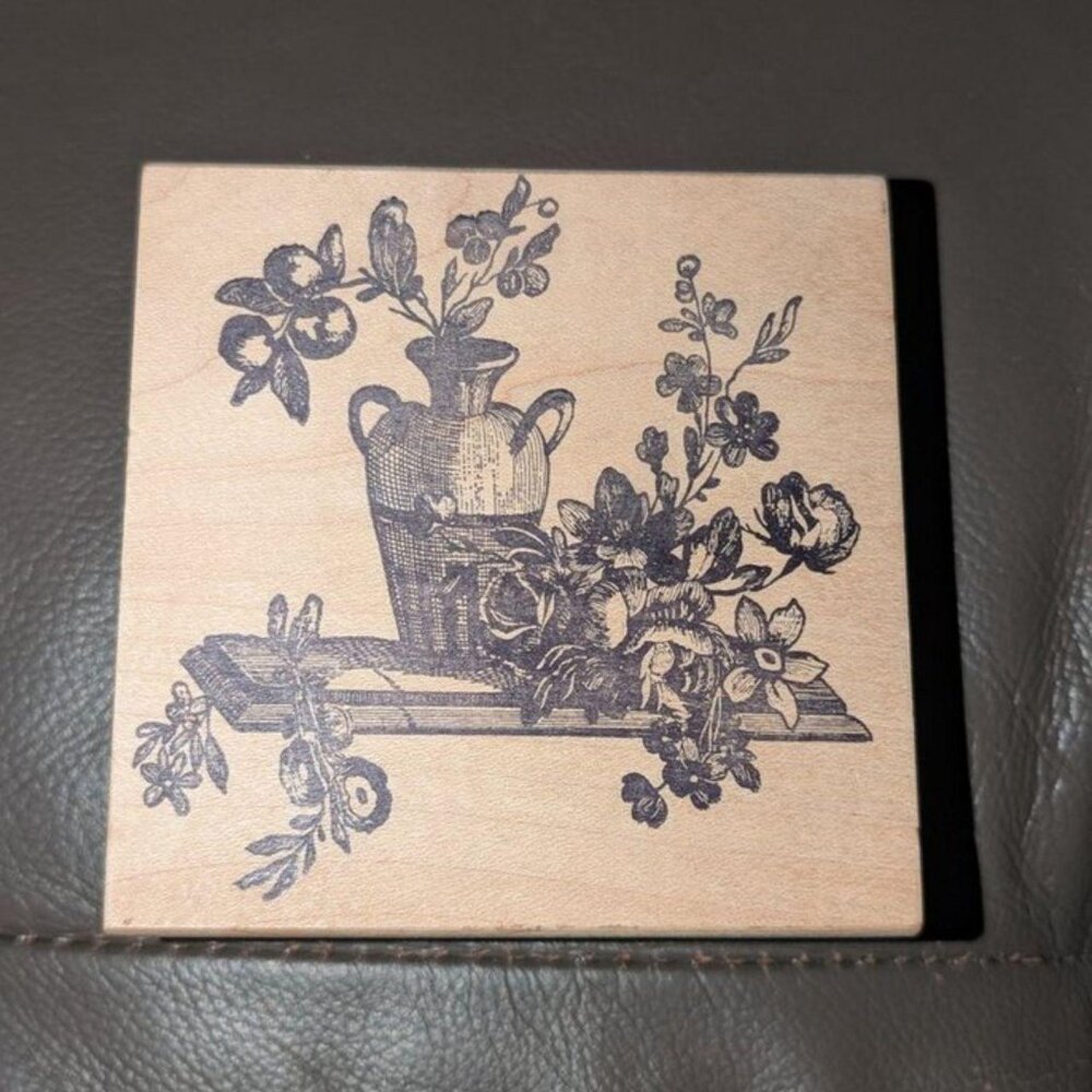 Magenta Wall Shelf Flowers Vase Wood Mounted Rubber Stamp Square Large Wooden